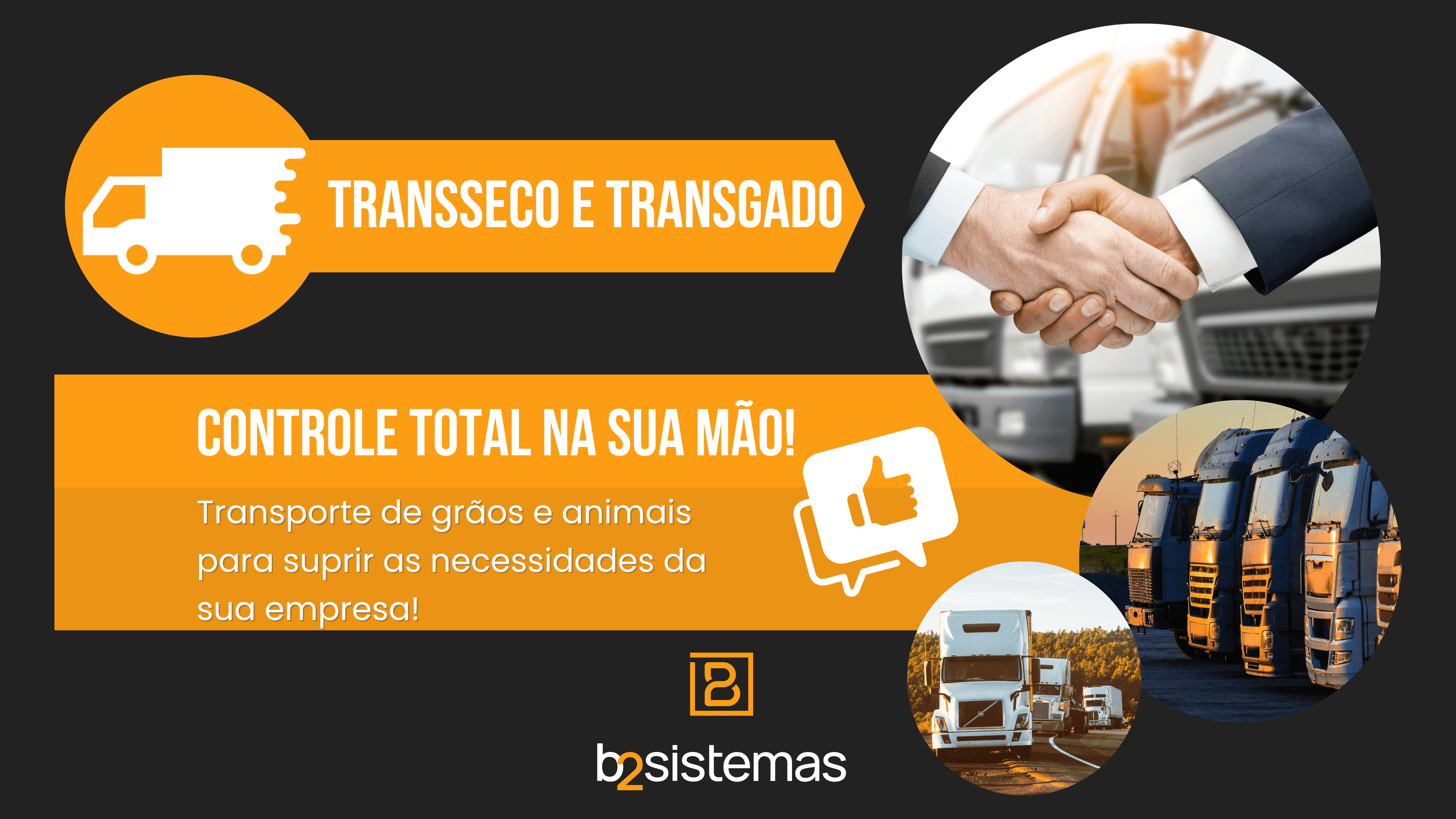 Imagem de apresentação dos Sistemas Gerenciais B2 para Transportadoras de casgas secas e gado